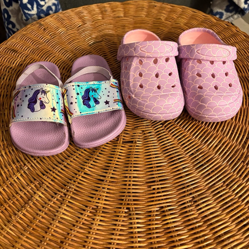 Purple Kids Unicorn Sandals and Clogs Set Size 9/10